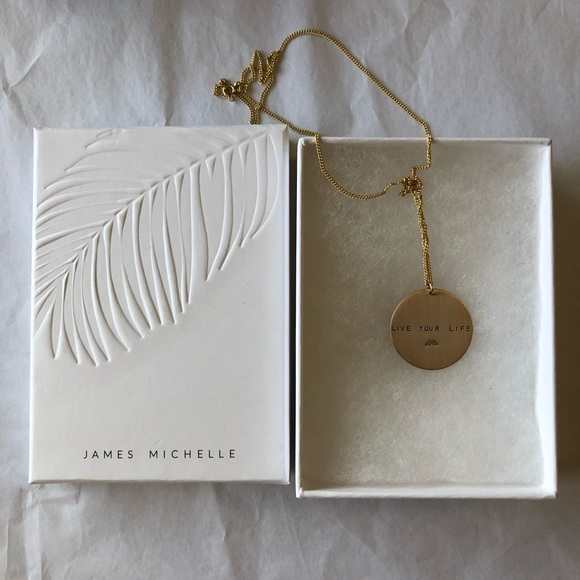 James Michelle | Large Gold Coin Custom Made Necklace Live Your Life and Rainbow - Picture 2 of 8